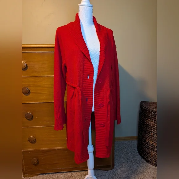 Bisou Bisou Red Belted Holiday Winter Sweater XL - Picture 7 of 13